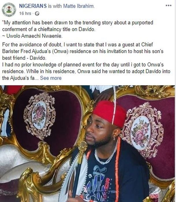 Davido Did Not Get Conferred A Chieftaincy Title In Ibusa, Delta State David189