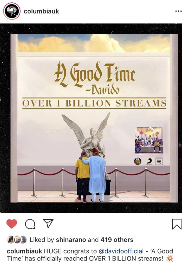 Davido’s A Good Time Album Racks Up ONE Billion Streams  David373