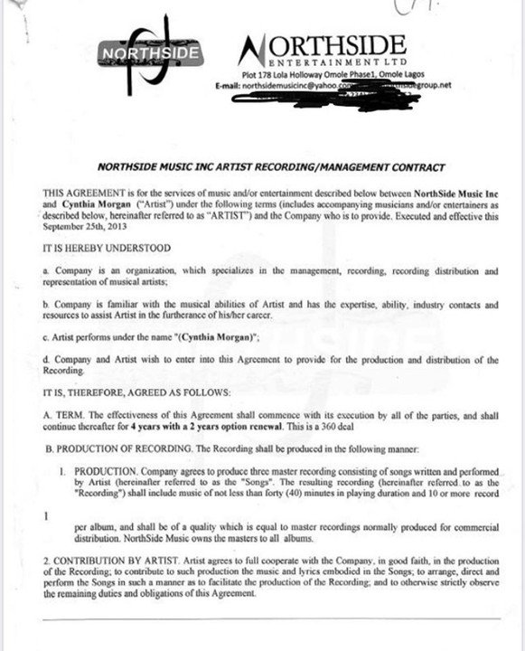 Did Cynthia Morgan Lie Against Her Record Label? (See Contract) Did-cy10