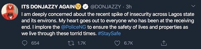 #LagosUnrest:- Don Jazzy Asks Police To Safeguard Lives And Properties Of Lagosians Don-ja45