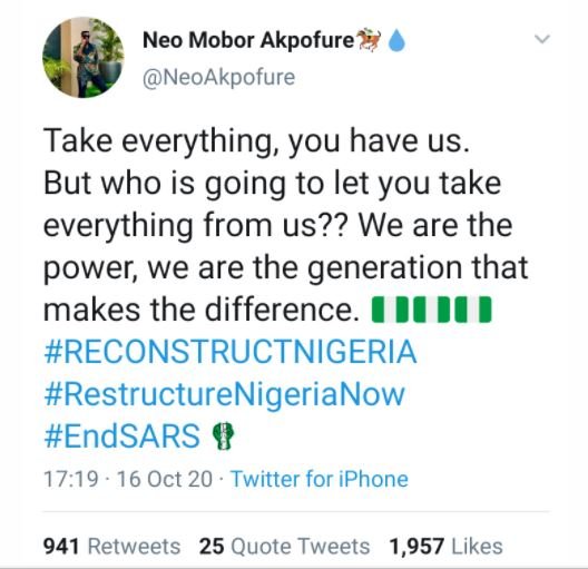 EndSARS - #EndSARS: ‘Our Generation Makes The Difference’ – BBNaija’s Neo Dvsvf10