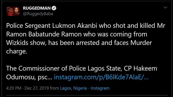 “Policeman Who Shot Wizkid’s Fan Dead Has Been Arrested” – Ruggedman Gives Update Erfhvb10