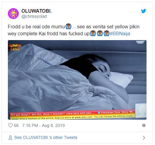 BBNAIJA:- Nigerians Reacts As Frodd Dumped Venita To Spend The Night On Esther’s Bed (Photo) Frodd-20