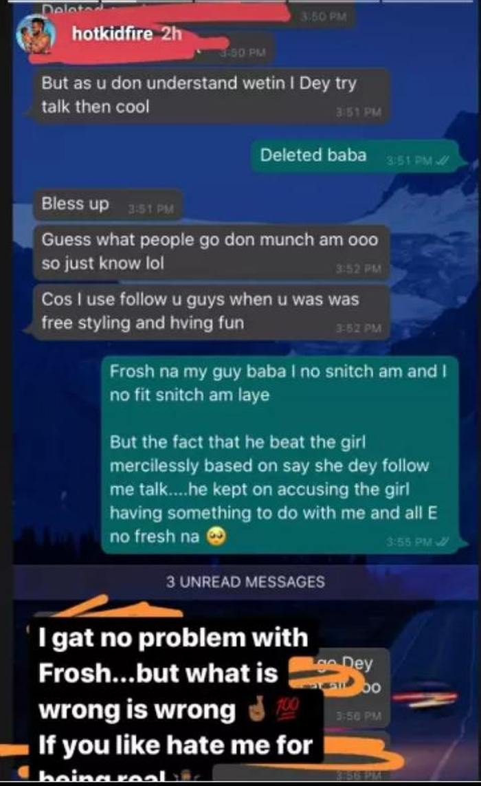 Lil Frosh Beat His Girlfriend Because Of Me -Close Friend Discloses (See Screenshot) Hotkid16