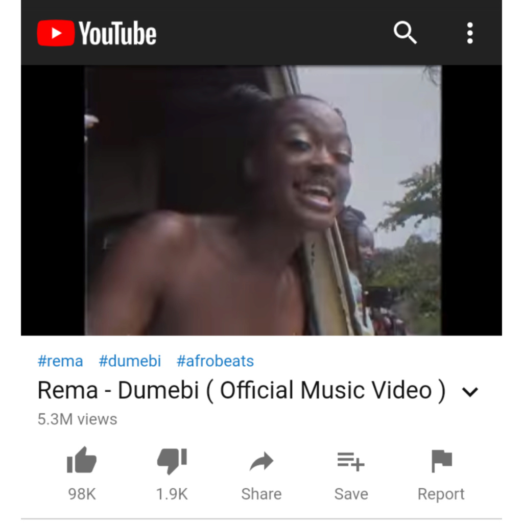 Rema "Dumebi" Hit 5 Million Plus Views on Youtube Insho120