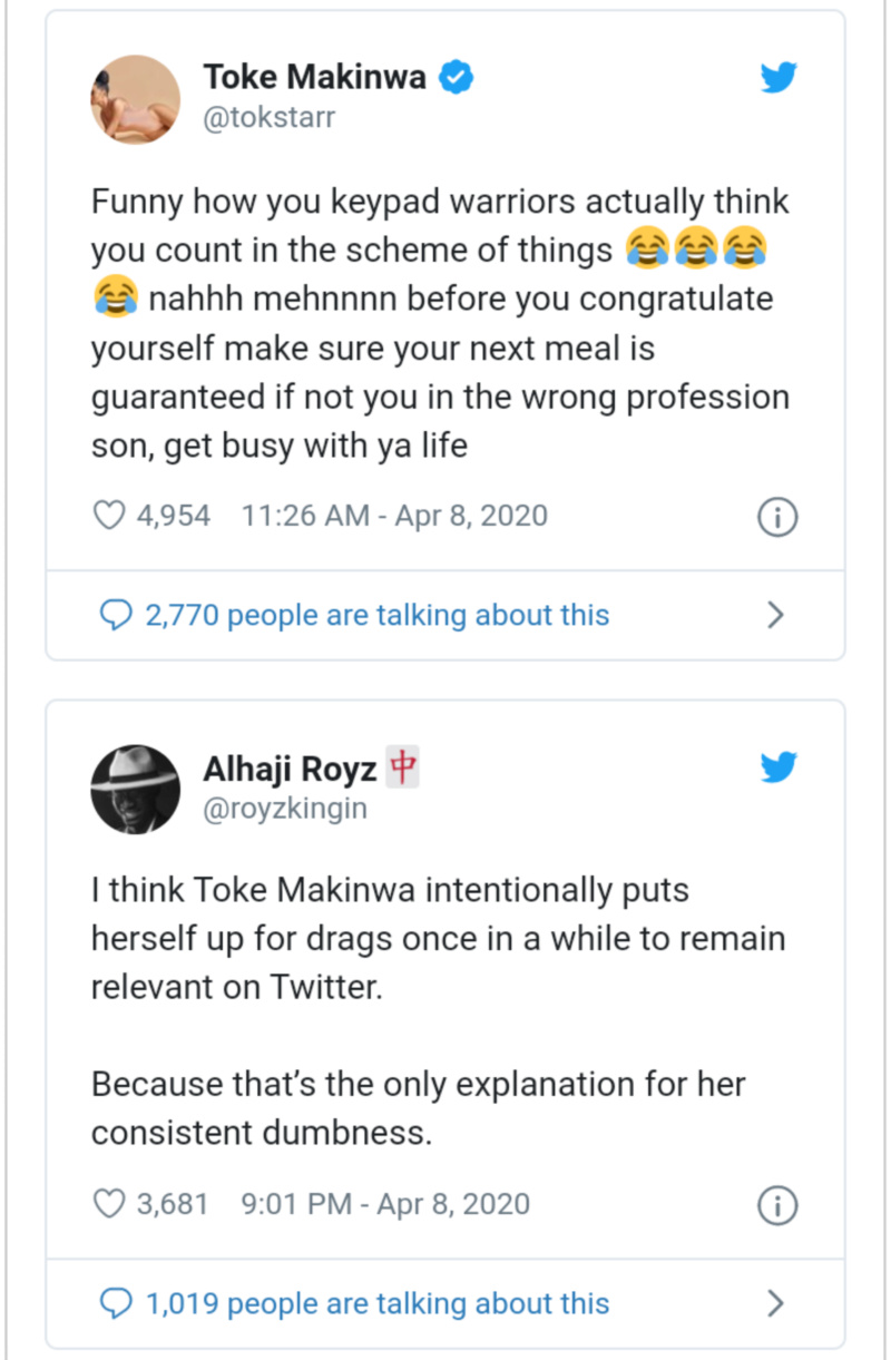 Fans Attack Toke Makinwa For Her Comment On Twitter, Says Naira Marley Is Next (See Full Gist) Insho235