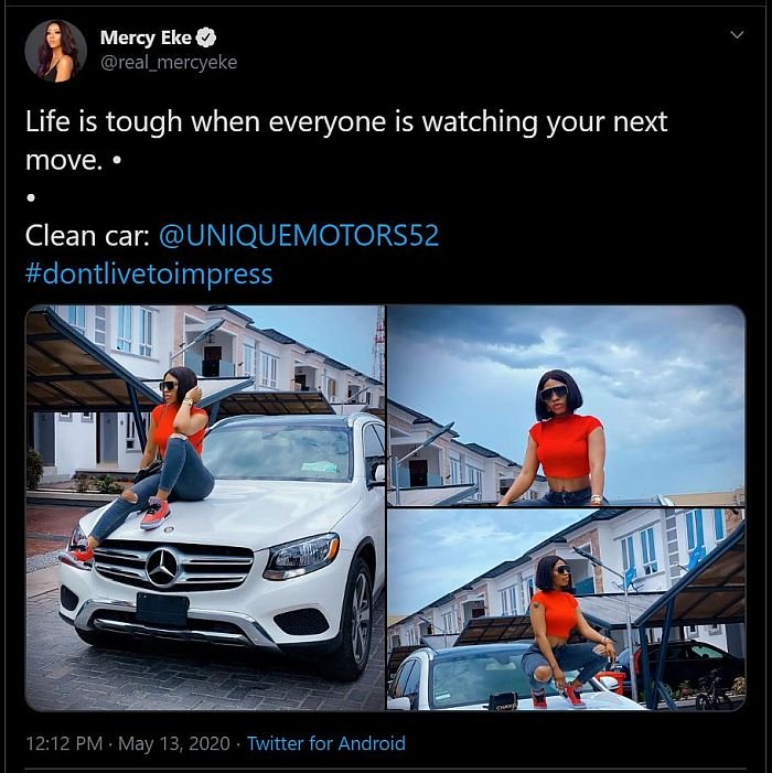 “Life Is Tough When Everyone Is Watching Your Next Move” – Mercy Eke Says As She Show Off New Car Iufrh10