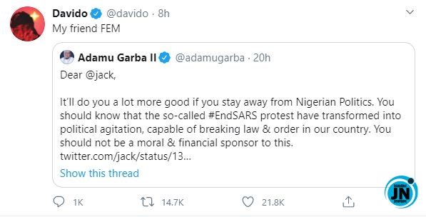 DAVIDO - “My Friend FEM” – Davido Shuts Down Former Presidential Candidate, Adamu Garba (Photo) Justna55