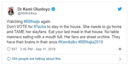 BBNAIJA:- “Eat You Last Meal In That House, You Need To Go Home” – Kemi Olunloyo Blasts Tacha Kemi-o12