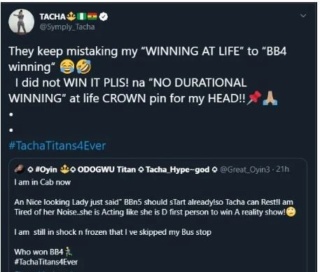 Tacha Reacts After Fan Mistakes Her For BBNaija Winner (Photo) Kkgmgk10