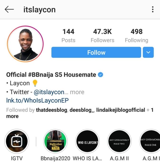 Laycon Becomes First Current Housemate To Be Verified By Instagram Lay10