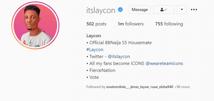 2020 Bbnaija : Laycon Becomes First Housemate Ever To Hit 1m Followers On Instagram While Still In The House Laycon10