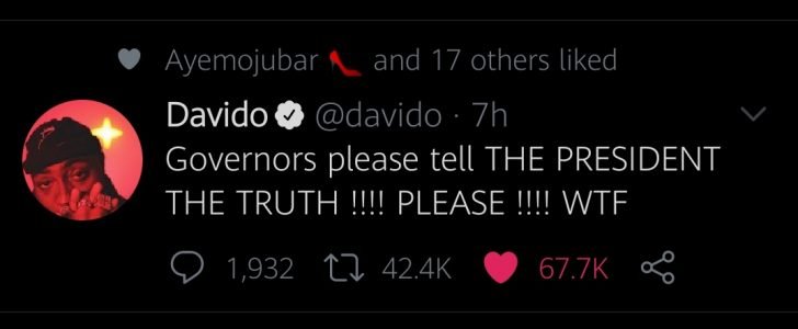 DAVIDO - Tell Mr President The Truth – Davido Begs Governors Mh09uf10