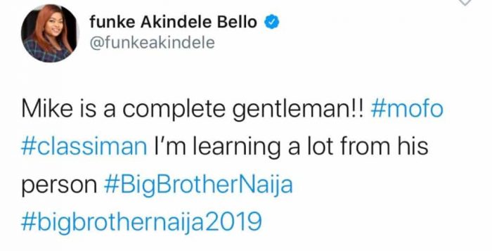 BBNaija: “Mike Is A Complete Gentleman! I’m Learning Alot From Him’ – Funke Akindele Mike-710