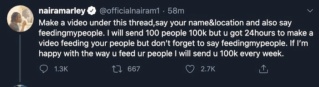 Naira Marley Kickstart New Challenge On Twitter, Set To Gives Out N100,000 Weekly For Feeding People (Read Details) Naira15