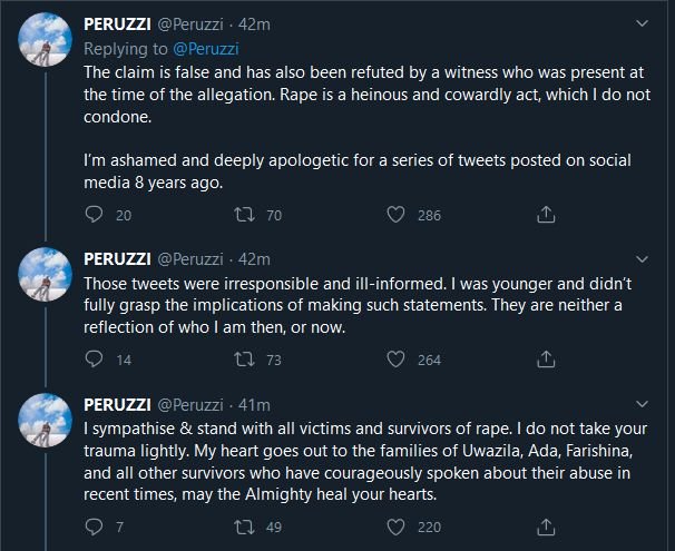 Peruzzi Apologizes For His Old Insensitive Tweets On Rape Per-210