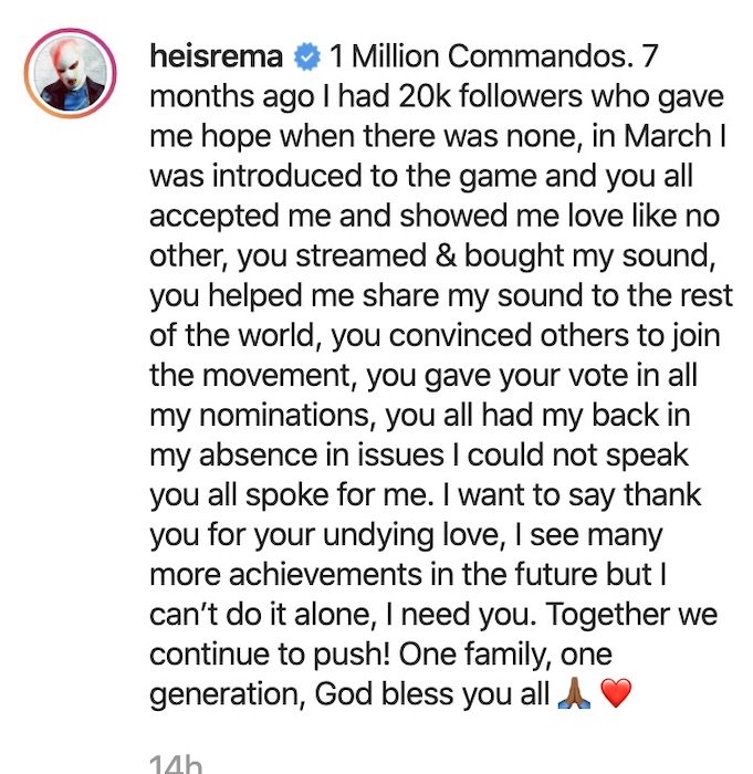 Rema Hits One Million Followers On Instagram Rema110