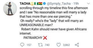 Tacha - Tacha Blasts Man Who Said No “Reasonable Man Will Marry A Lady With More Than 1 Ear Piercing” Scree112