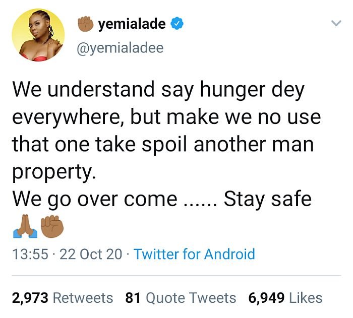 “Don’t Destroy The Things We Will Need Tomorrow” – Yemi Alade Begs Fans Scree143