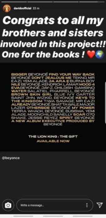 Davido Congratulates Wizkid, Burna Boy & Others For Efforts On Beyonce’s New Album Screen26
