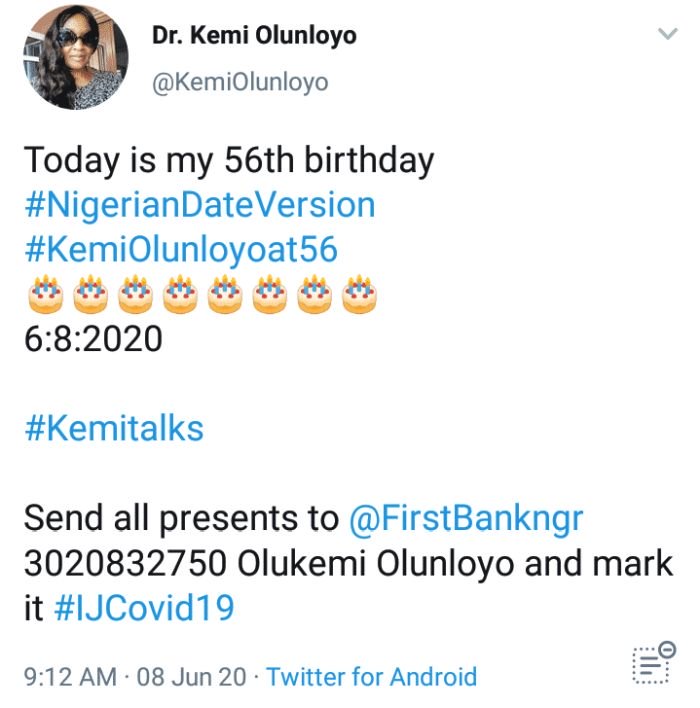 Nigerians React As Journalist, Kemi Olunloyo Celebrates 56Th Birthday Screen99