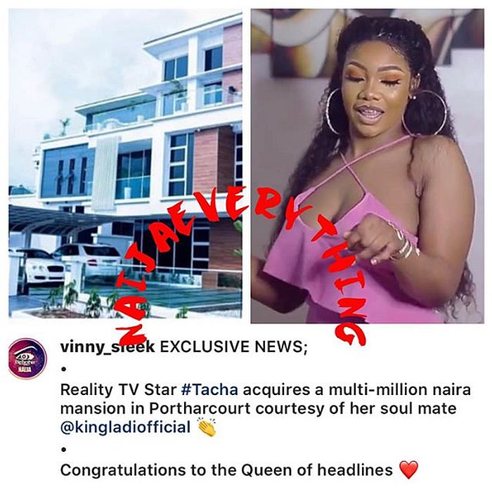 Tacha’s Boyfriend Reportedly Buys Her Multi-Million Naira Mansion In Rivers State Tachaa19