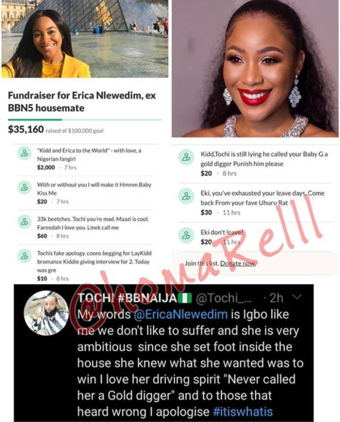 Erica - 2020 BBNaija: Tochi Apologizes To Erica After Being Dragged For Calling Her A Gold Digger Tochi-10