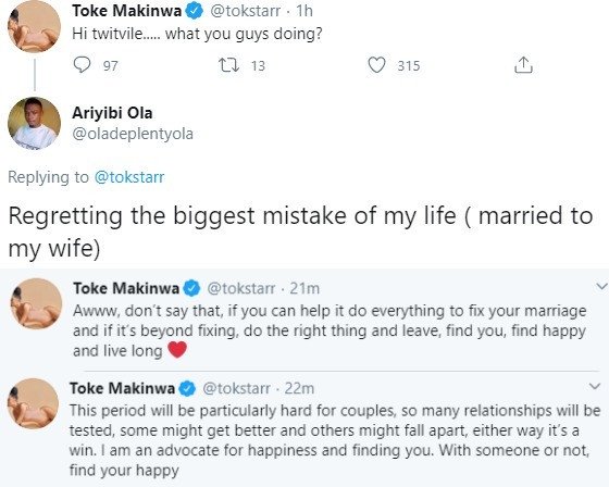 Toke Makinwa Gives Marriage Advice To Twitter User Who Says He Regrets Marrying His Wife Toke-110