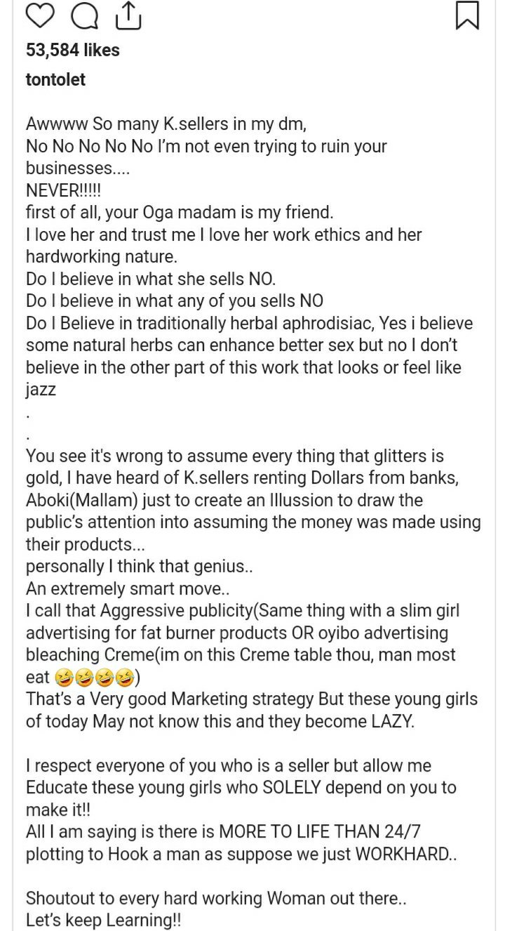 instagram - Kanyamata Sellers Come After Tonto Dikeh Hours After Calling Out Ladies Who Use Their Products Tonto-99