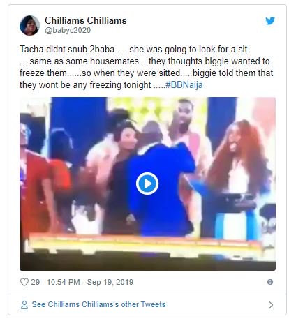 BBNAIJA:- Mixed Reactions As Tacha Ignores 2Baba’s Hand Shake During His Visit To The House Tweet-16