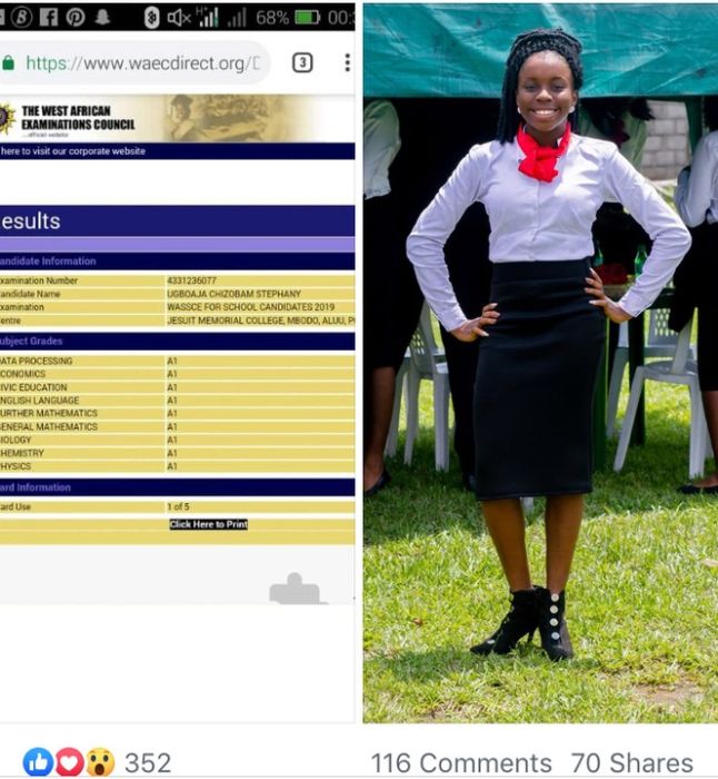 16Years Old Girl Who Made Parallel A's in 2019 Waec Exam (Photo) Waec10