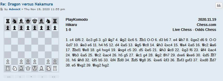 Seguimiento del Match Komodo Dragón - Hikaru Nakamura del 18 y 19 de Nov. Dragon17