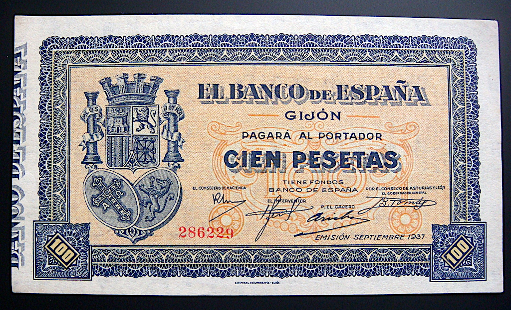 100 Pesetas septiembre 1937, Banco España Gijón. 100pes14