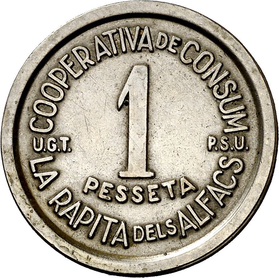 1 Peseta La Ràpita dels Alfacs 1937 (Cooperativa Consum UGT - PSU) 1pstlr10