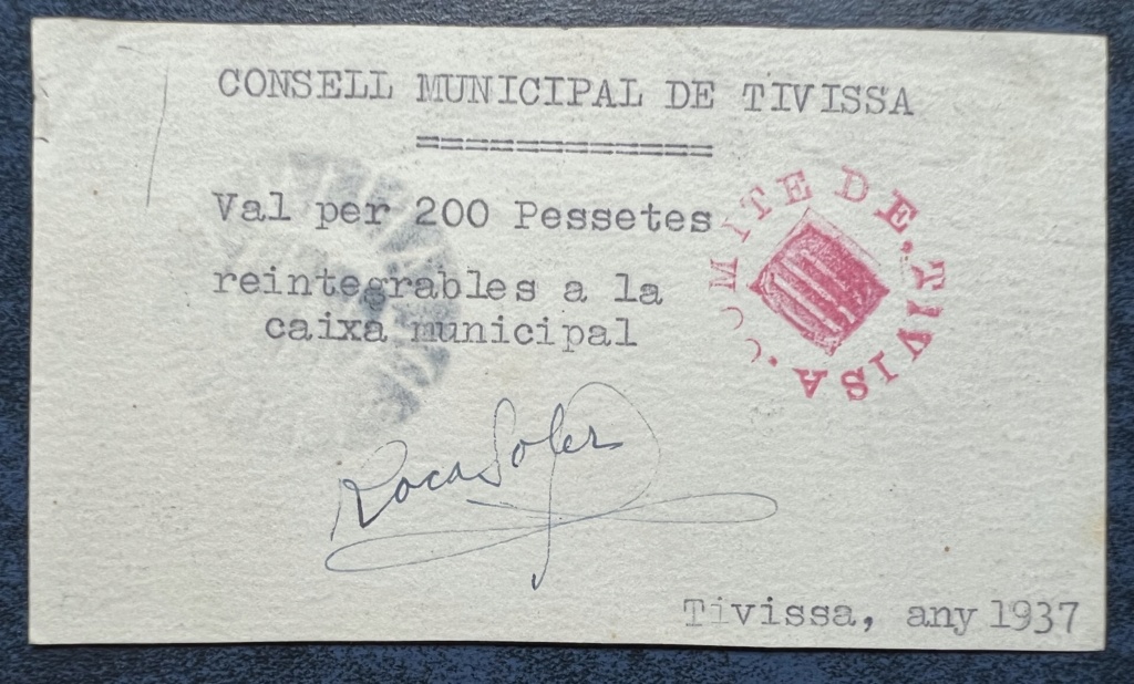 200 Pesetas Tivissa, 1937 (3ª Emisión). 200pts10