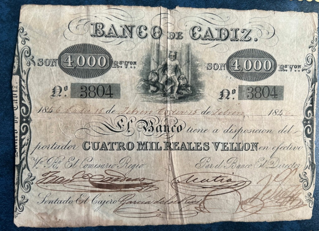 4000 Reales de Vellón, Banco de Cádiz - I Emisión, 16 Modelo, fecha 15 febrero 1856. 4000rv15
