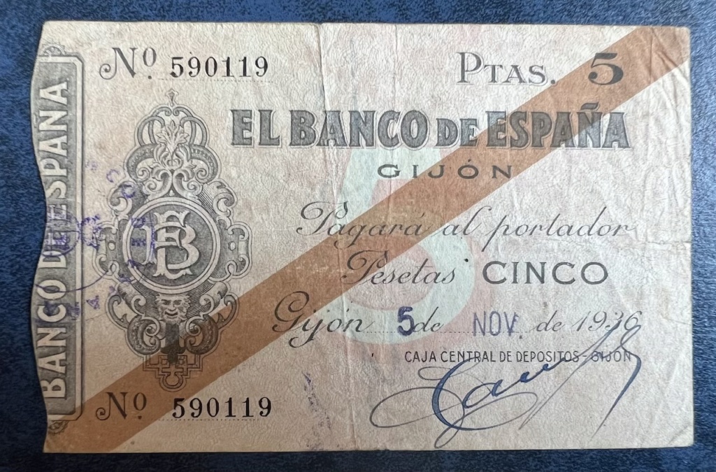5 Pesetas Banco España Gijón 1936 (Numero alto). 5ptsbd11