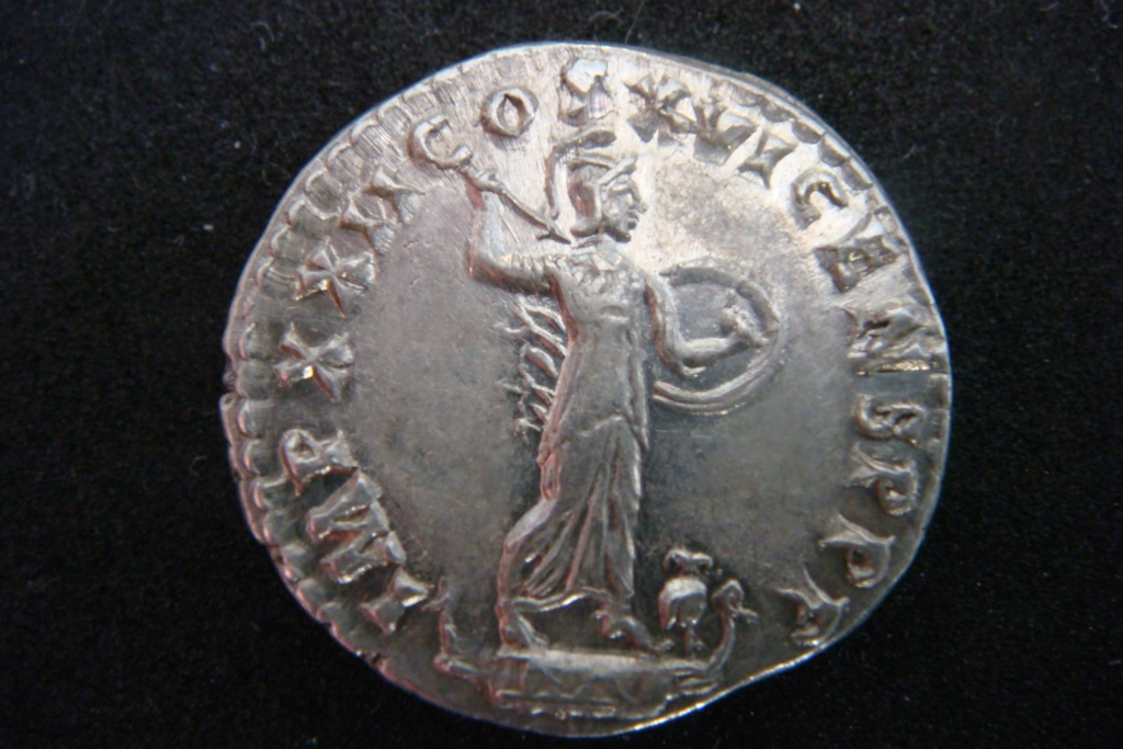 Denario de Domiciano.  IMP XXII COS XVI CENS P P. Minerva estante a dcha. Roma. Dsc04513