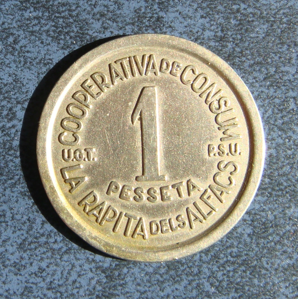 1 Peseta La Ràpita dels Alfacs 1937 (Cooperativa Consum UGT - PSU) Dsc05348