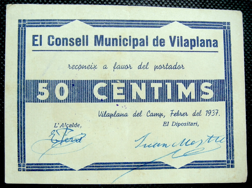 50 Céntimos Vilaplana del Camp, 1937 Vilapl11