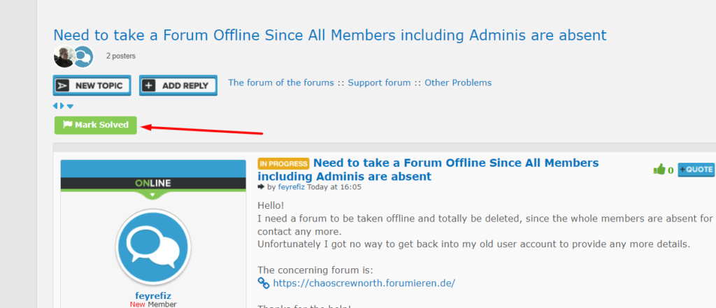 Need to take a Forum Offline Since All Members including Adminis are absent Scree530