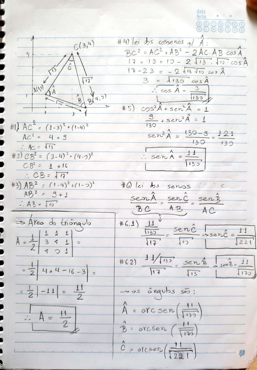 Ângulo e área de um triângulo Resolu33