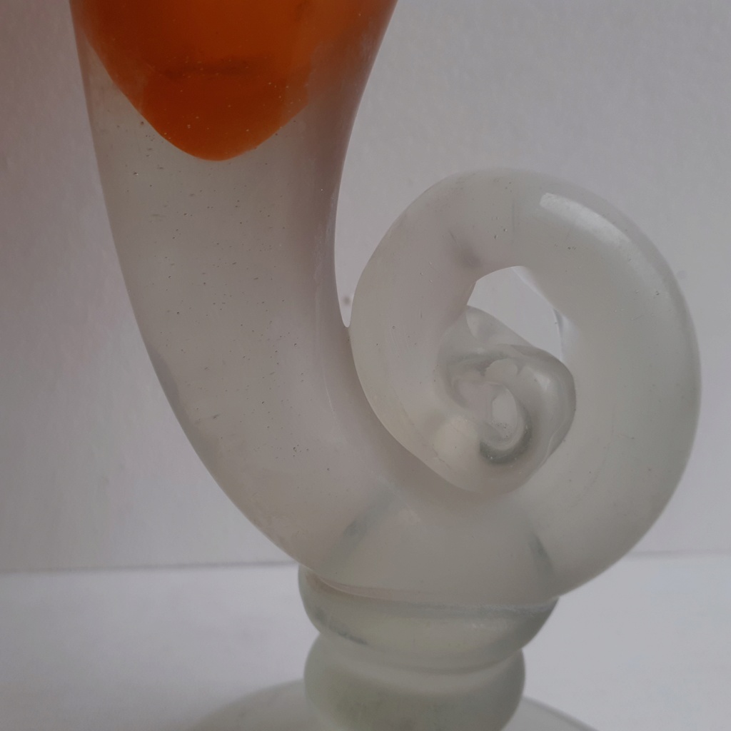 Orange cornucopia vase with fluted rim and spiral pedestal 20220711