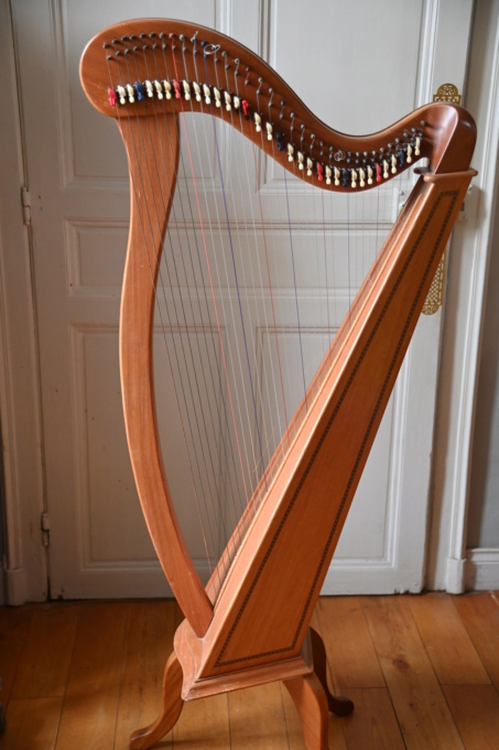 Harpe Camac ancienne, 34 cordes, numérotée 76, à vendre Dsc_0019