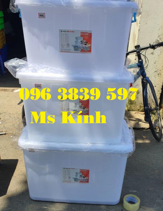 Thùng nhựa đa năng có nắp có bánh xe đựng đồ dùng, hải sản - 096 3839 597 Ms Kính 90-12010