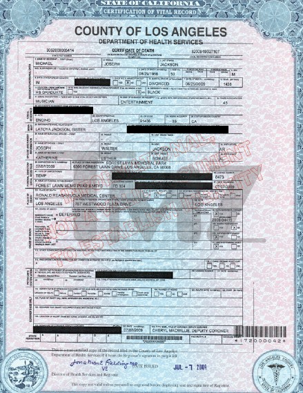 Certificado de defuncin de Michael Jackson Certif10