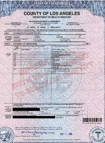 Certificado de defuncin de Michael Jackson Certif11