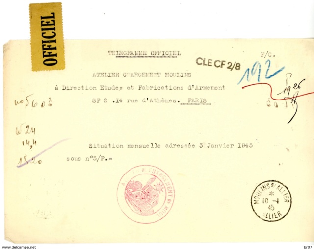 Cachet linéaire CLE CF 2/8 sur un télégramme officiel de 1945 Tzolzo11