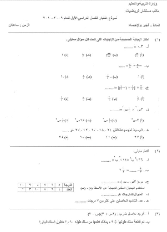 نموذج اختبار فى الجبر للمراجعة واجوبتها 119