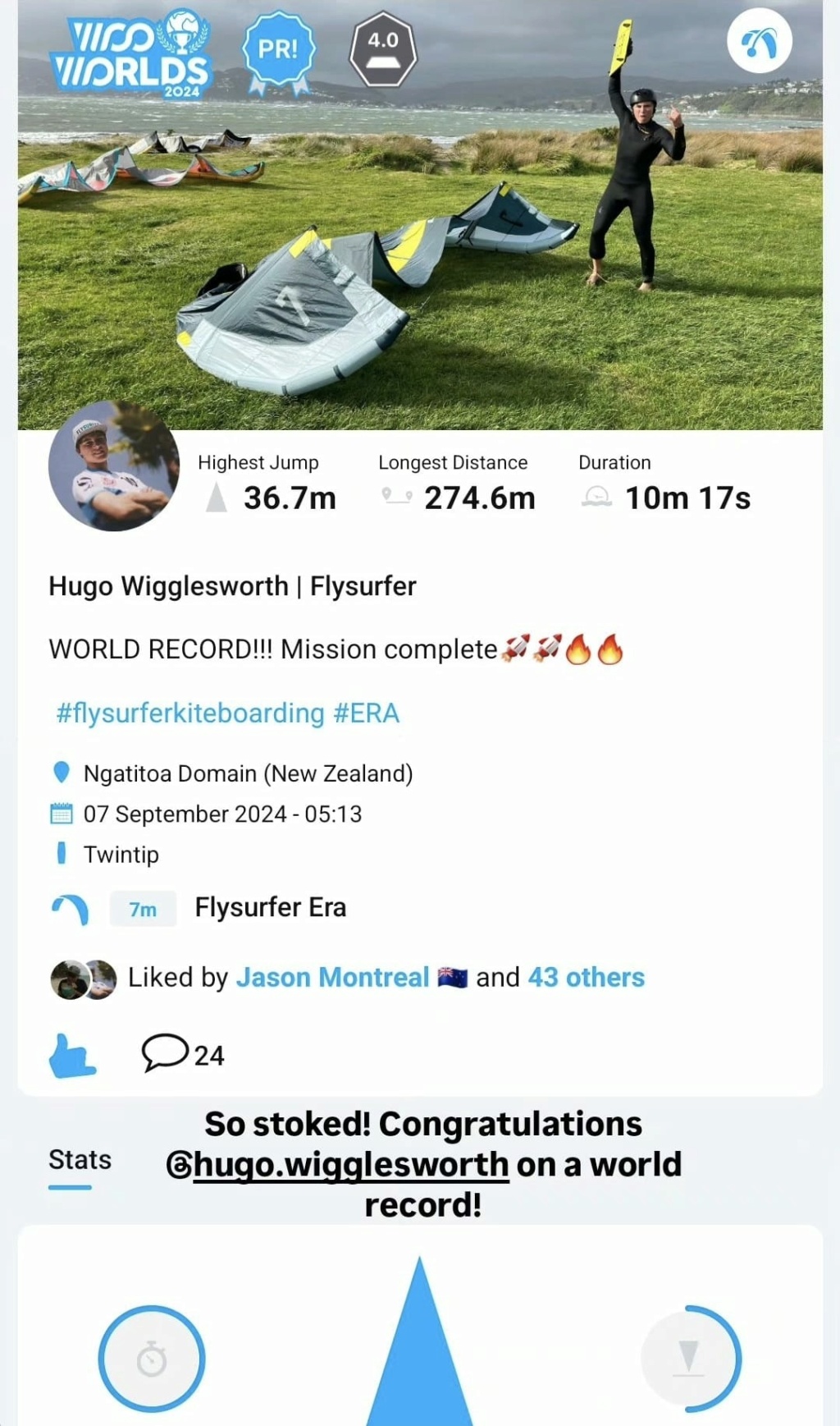 Record Woo battu 36,7 m par Hugo wigglesworth en Flysurfer Era 45857710